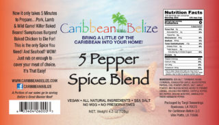 Caribbean Belize | 5 Pepper Spice Blend - Product Label