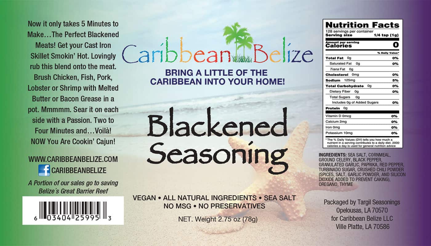 Caribbean Belize | Blackened Seasoning - Product Label